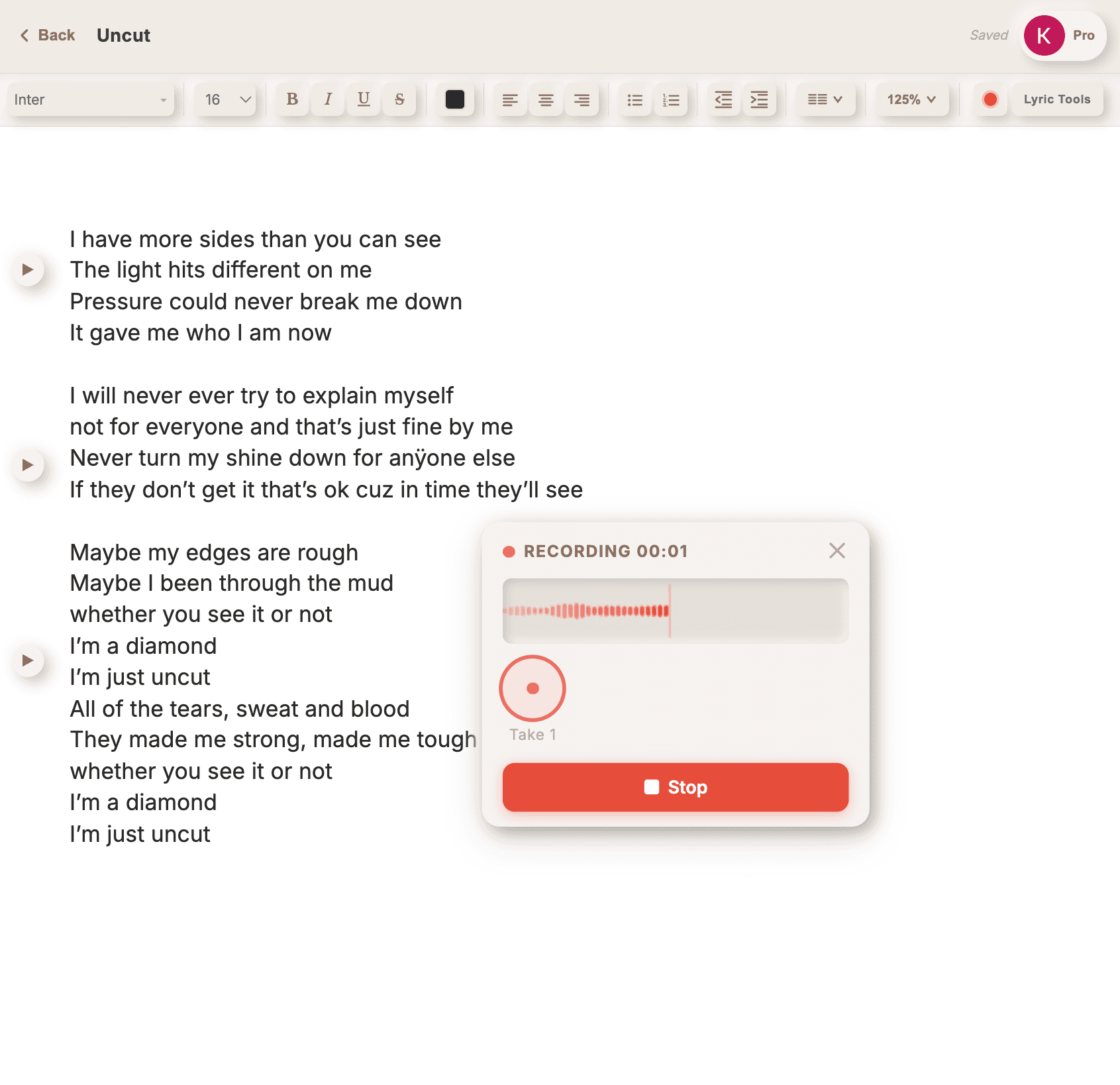 KIMERA LYRICS UI